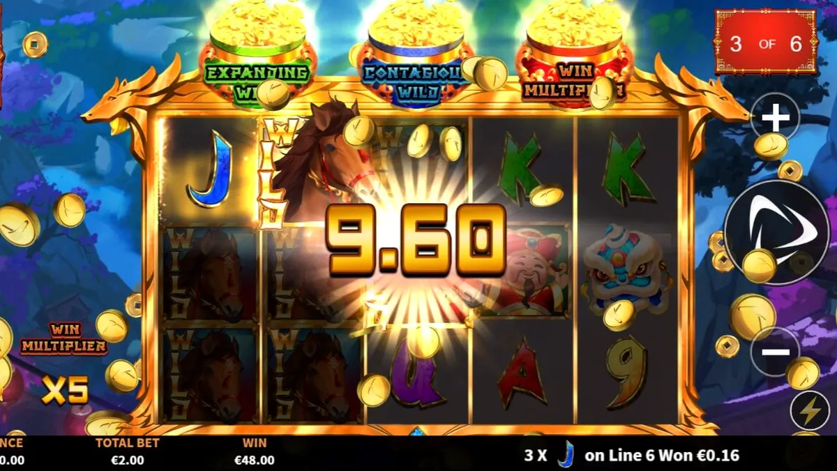3 Wonders Luck of Stallion slot machine interface featuring Chinese zodiac theme