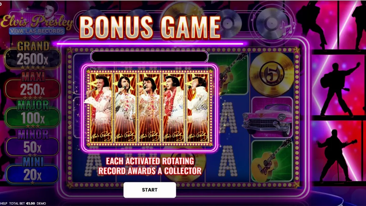 Tampilan visual slot Elvis Presley: Viva Las Records dengan nuansa panggung Vegas